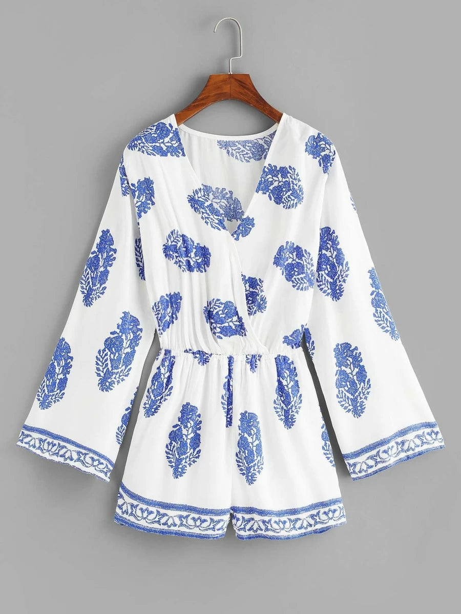 V Neckline Geo Print Romper Periwinkley Shop