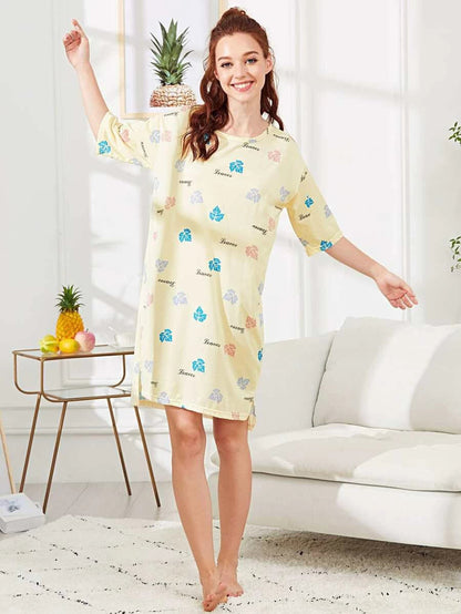 Maple Leaf Print Night Dress Periwinkley Shop