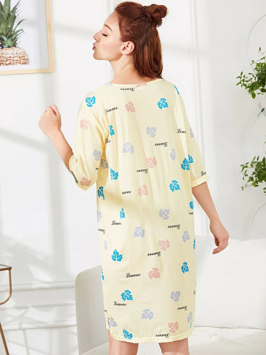 Maple Leaf Print Night Dress Periwinkley Shop