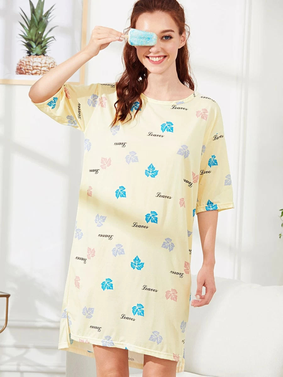 Maple Leaf Print Night Dress Periwinkley Shop