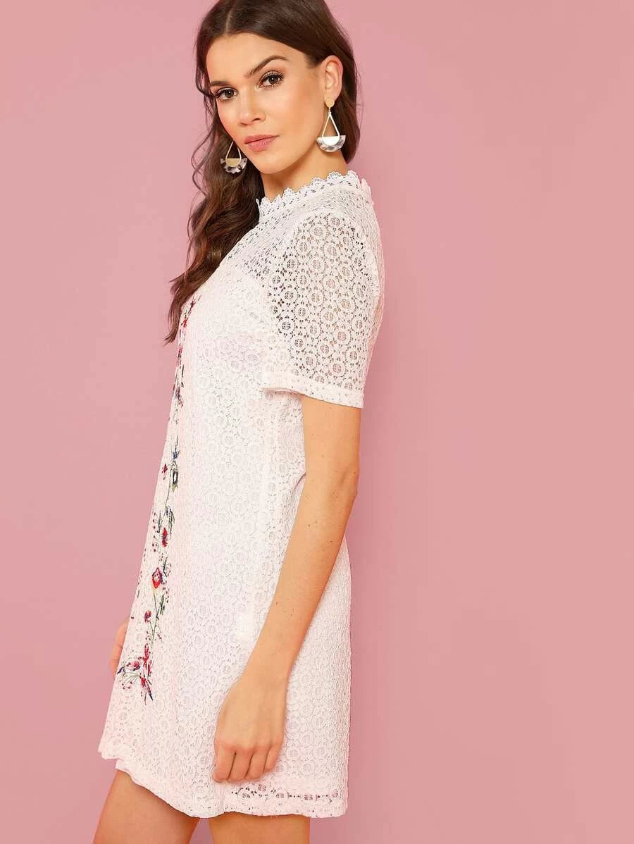 Flower Embroidery Circle Pattern Dress Periwinkley Shop