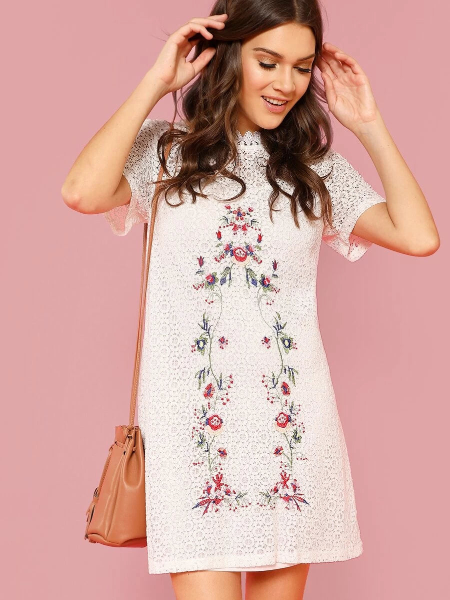 Flower Embroidery Circle Pattern Dress Periwinkley Shop