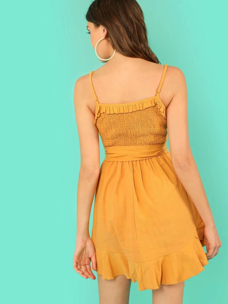 Shirred Panel Frill Trim Dress Periwinkley Shop