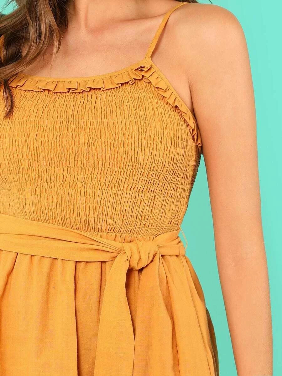 Shirred Panel Frill Trim Dress Periwinkley Shop