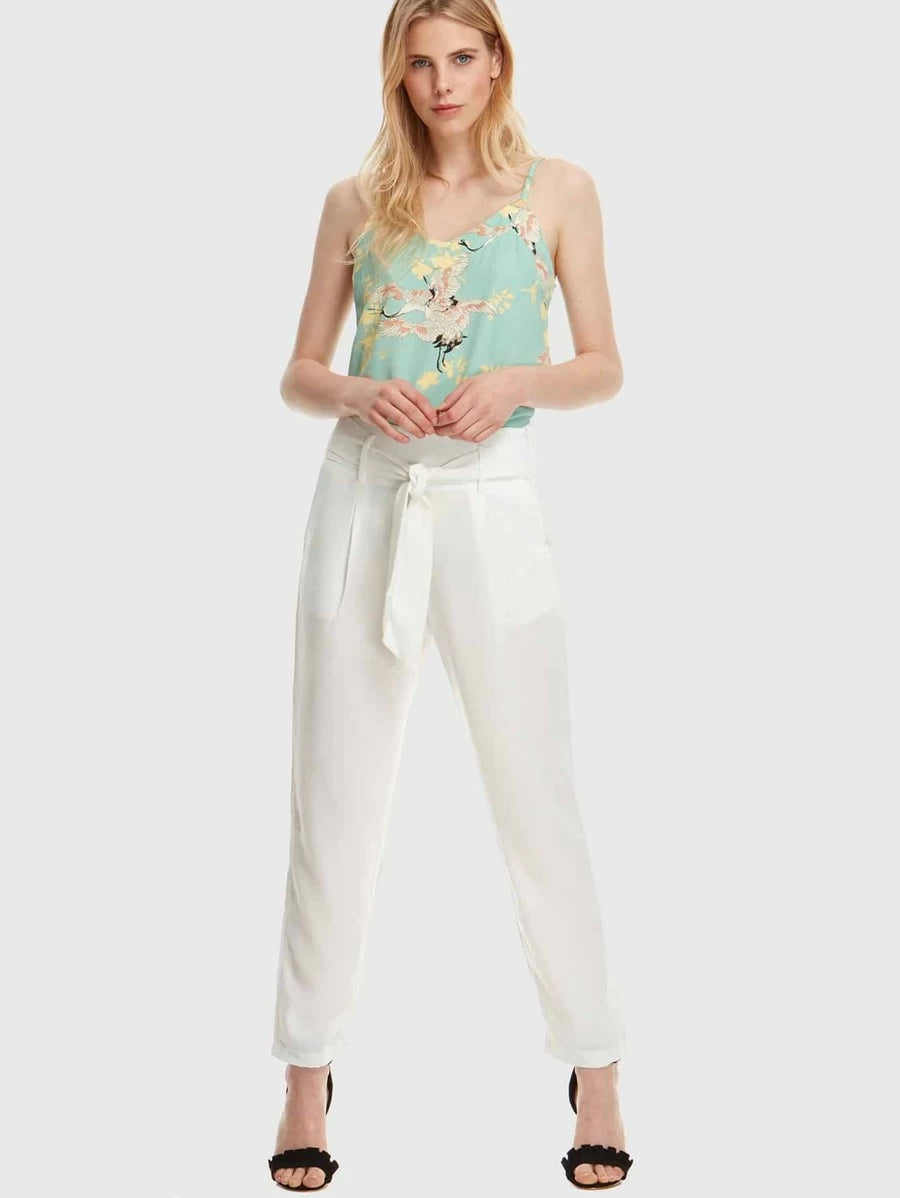Slant Pocket Self Belted Pants Periwinkley Shop