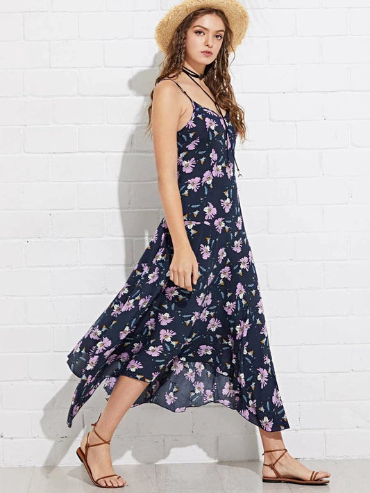 Floral Print Asymmetrical Hem Cami Dress Periwinkley Shop