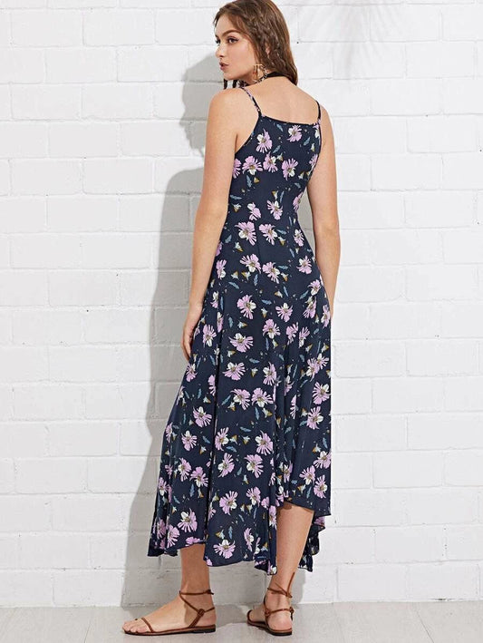 Floral Print Asymmetrical Hem Cami Dress Periwinkley Shop