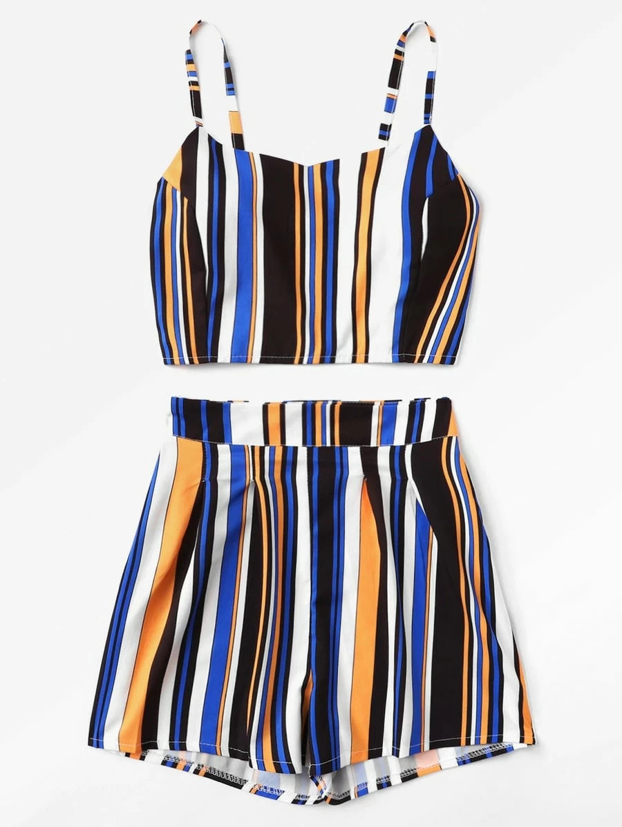 Striped Crop Cami Top With Shorts Periwinkley Shop