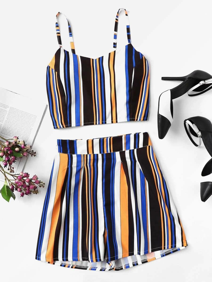 Striped Crop Cami Top With Shorts Periwinkley Shop