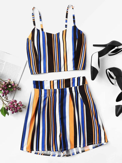 Striped Crop Cami Top With Shorts Periwinkley Shop