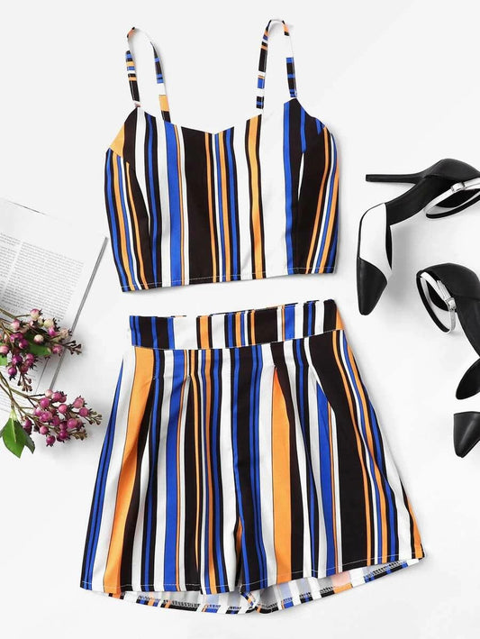 Striped Crop Cami Top With Shorts Periwinkley Shop