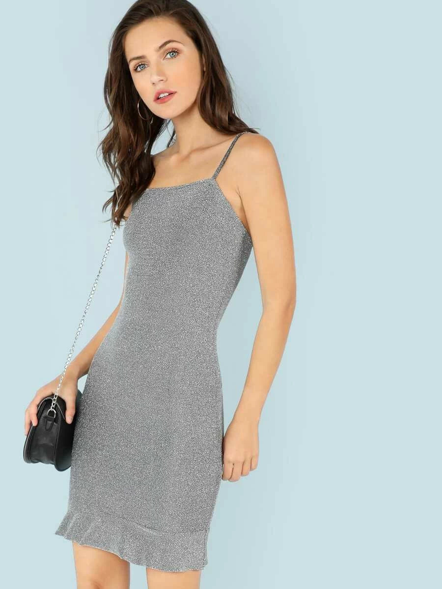 Ruffle Hem Glitter Cami Dress Periwinkley Shop