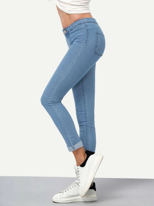 Bleach Wash Roll Hem Skinny Jeans Periwinkley Shop