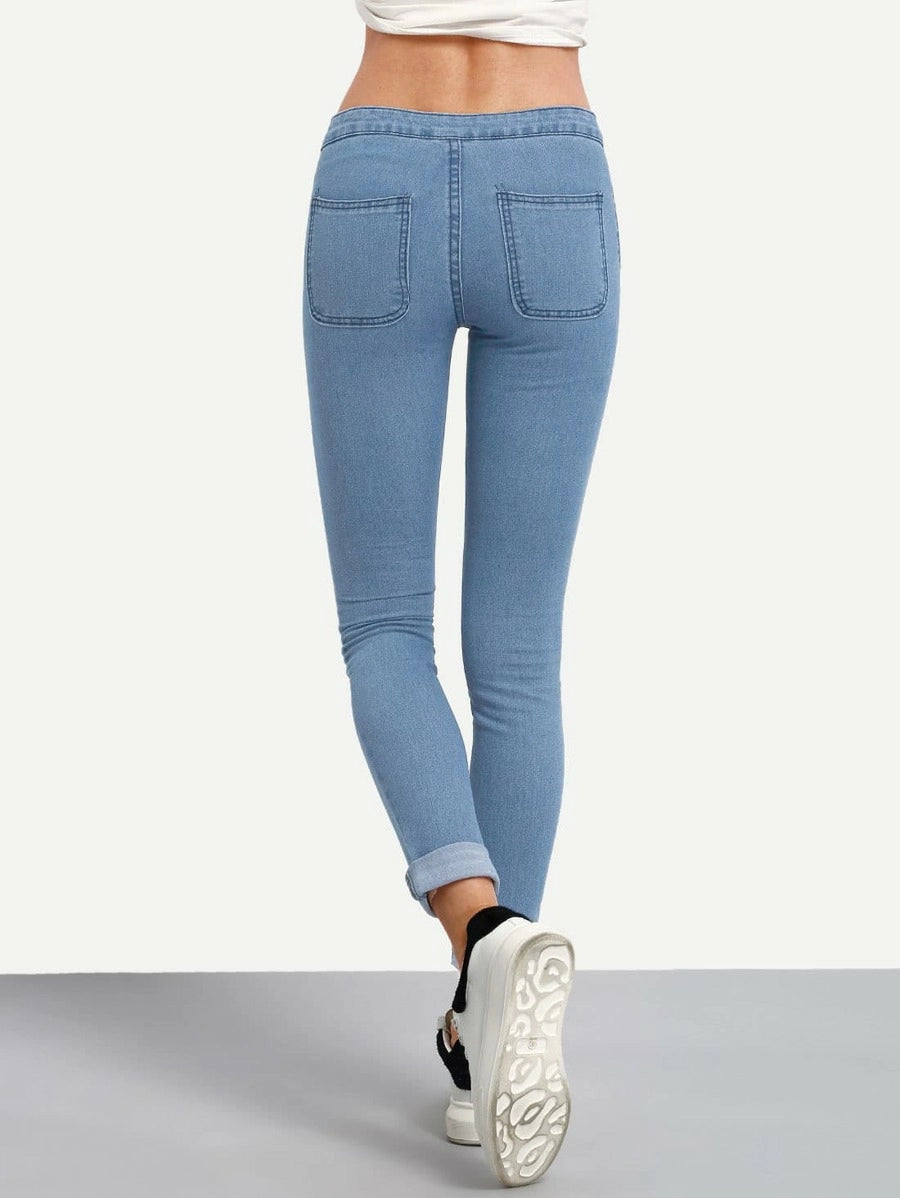 Bleach Wash Roll Hem Skinny Jeans Periwinkley Shop