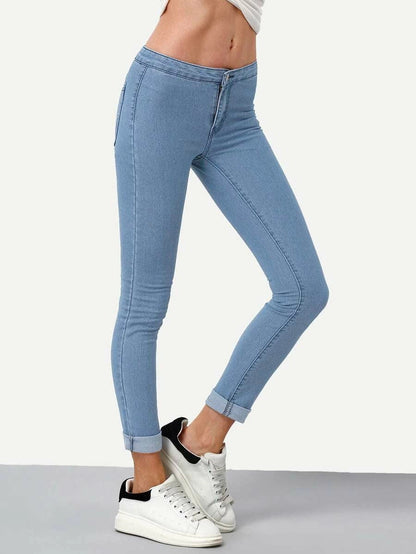 Bleach Wash Roll Hem Skinny Jeans Periwinkley Shop