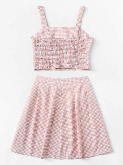 Plaid Pleated Cami Top With Skirt Periwinkley Shop
