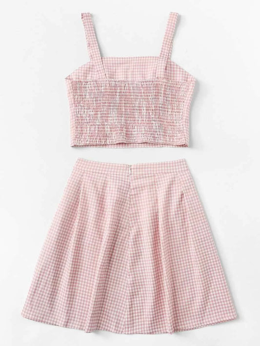 Plaid Pleated Cami Top With Skirt Periwinkley Shop