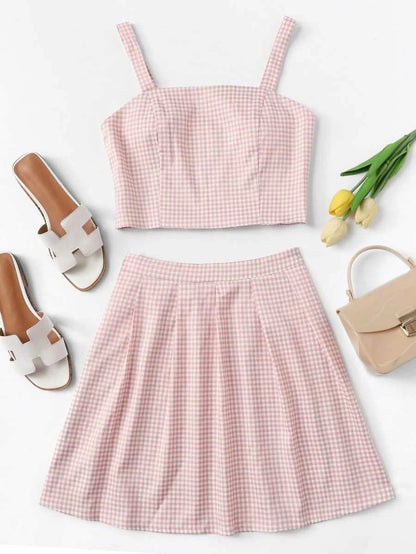 Plaid Pleated Cami Top With Skirt Periwinkley Shop