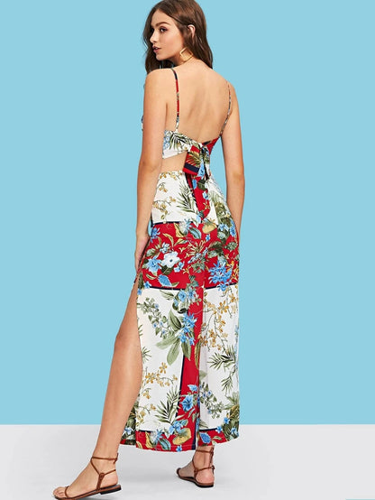 Botanical Print Top & Wide Leg Pants Co-Ord Periwinkley Shop