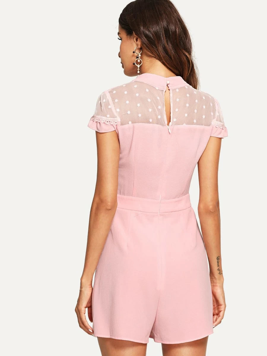 Mock Neck Lace Embellished Romper Periwinkley Shop