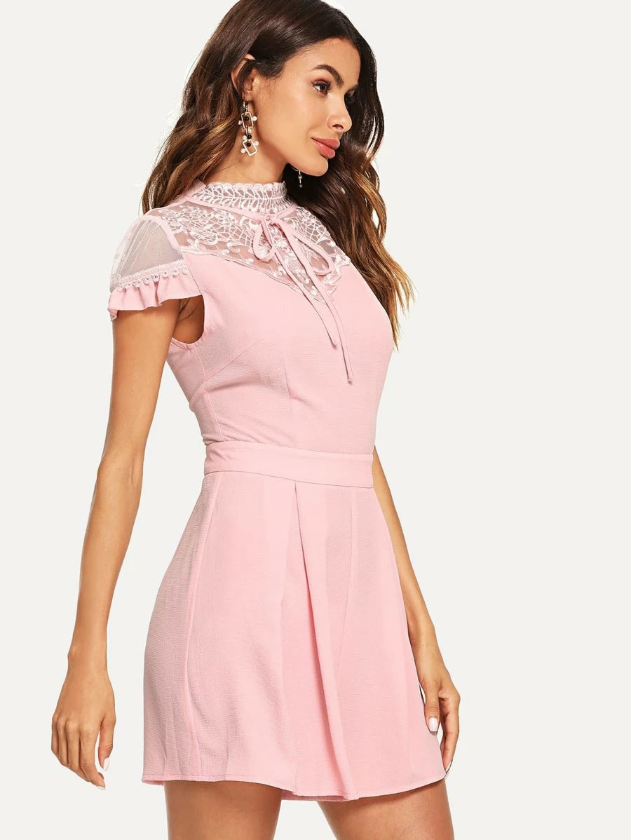 Mock Neck Lace Embellished Romper Periwinkley Shop