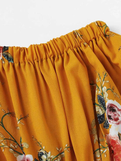 Off Shoulder Lace Up Front Floral Romper Periwinkley Shop