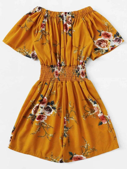 Off Shoulder Lace Up Front Floral Romper Periwinkley Shop