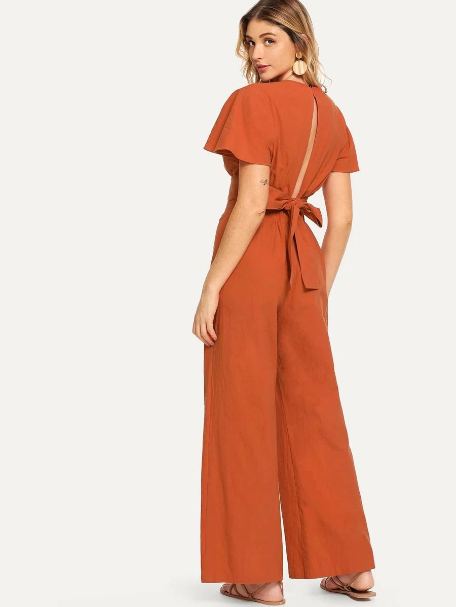 Surplice Neck Cut Out Knot Back Top and Palazzo Pants Set Periwinkley Shop