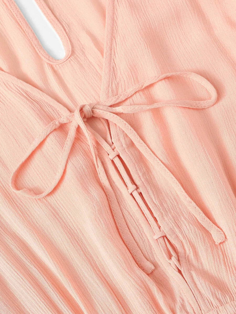Tie Front V Neckline Solid Romper Periwinkley Shop
