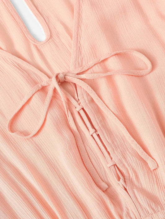 Tie Front V Neckline Solid Romper Periwinkley Shop