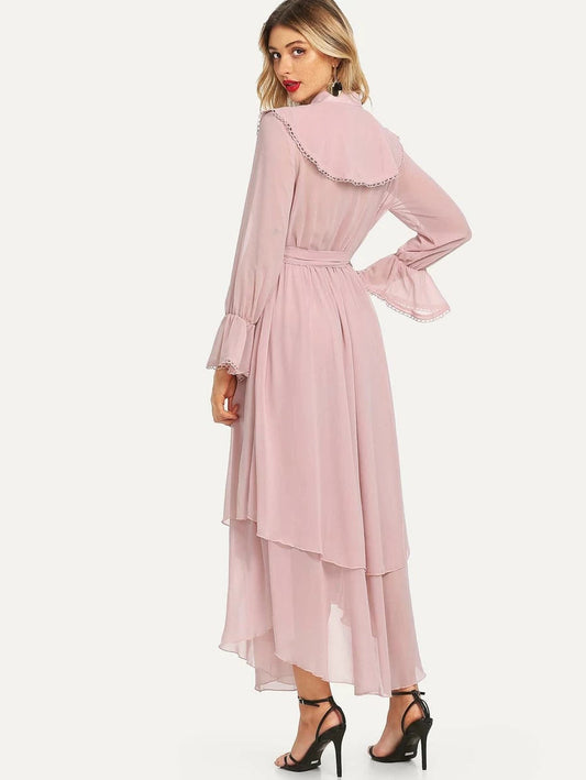 Ruffle Detail Crochet Trim Flowy Dress Periwinkley Shop