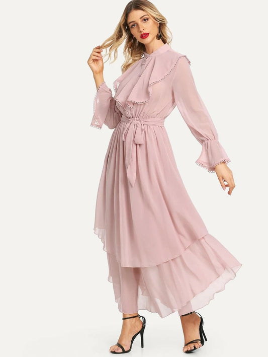 Ruffle Detail Crochet Trim Flowy Dress Periwinkley Shop