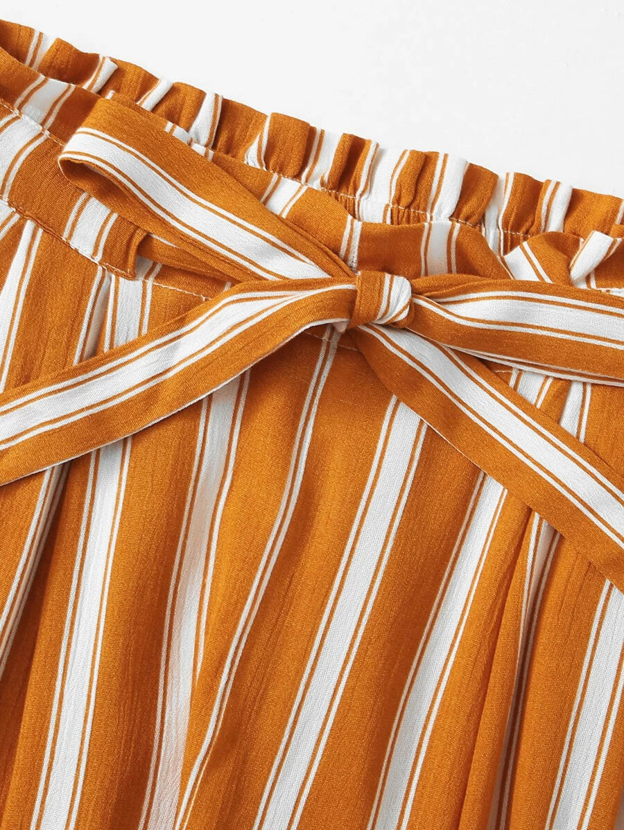 Shirred Striped Cami Top & Palazzo Pants Set Periwinkley Shop