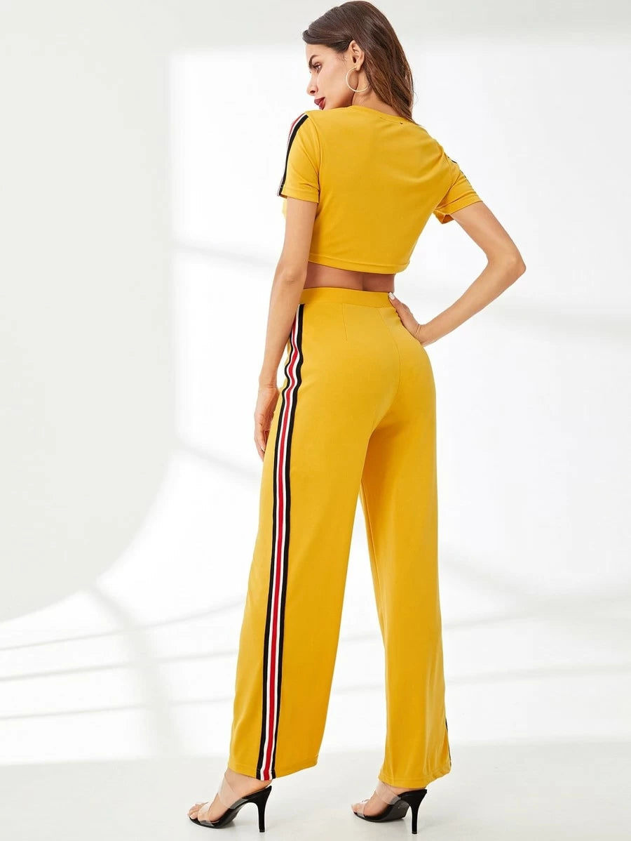 Striped Side Crop Top & Pants Set Periwinkley Shop