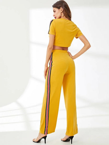 Striped Side Crop Top & Pants Set Periwinkley Shop