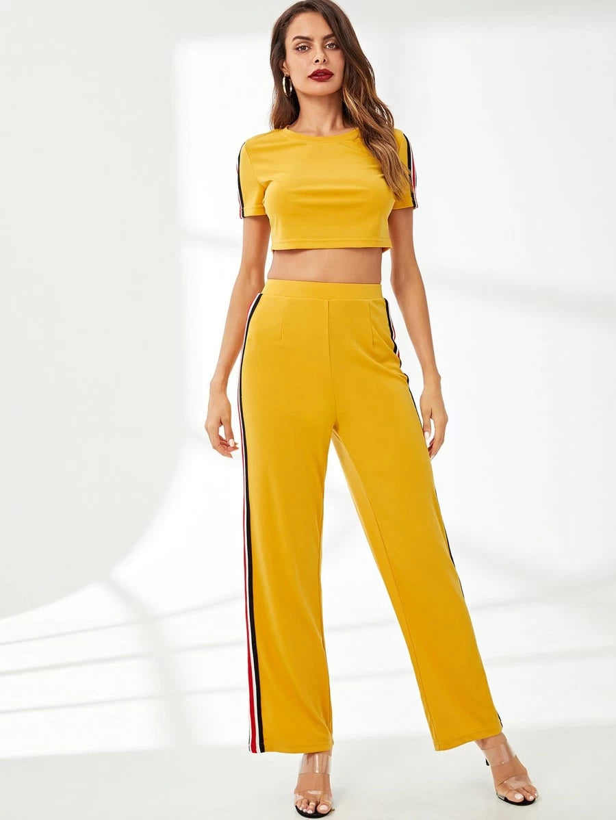 Striped Side Crop Top & Pants Set Periwinkley Shop