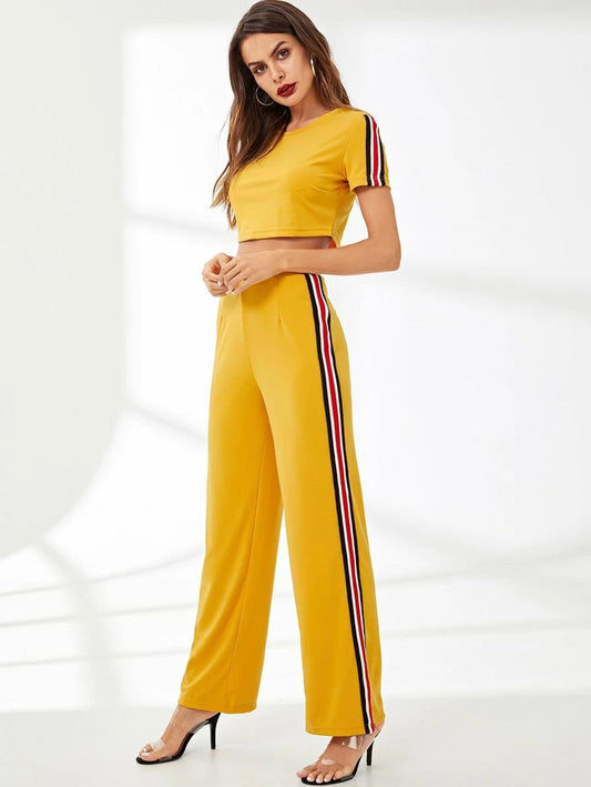 Striped Side Crop Top & Pants Set Periwinkley Shop