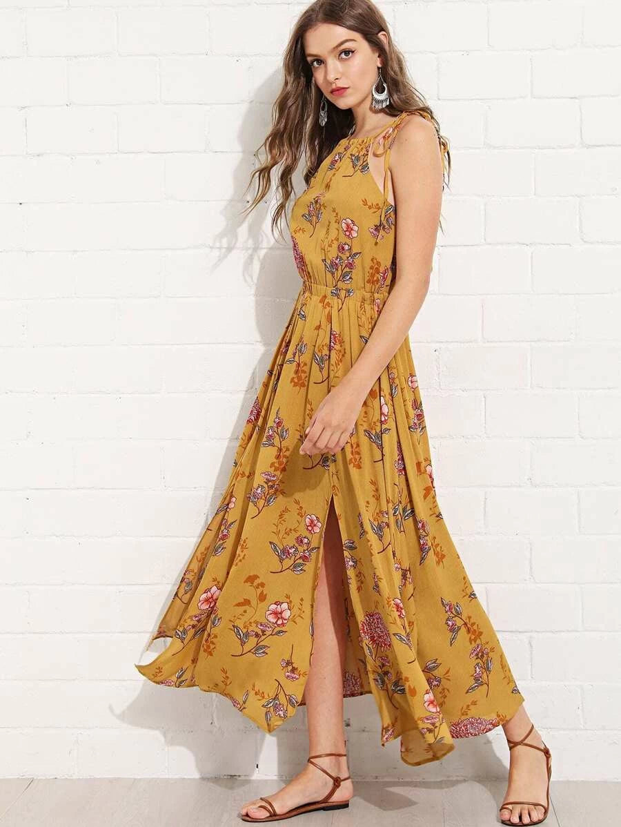 Elastic Waist Halter Neck Floral Dress Periwinkley Shop