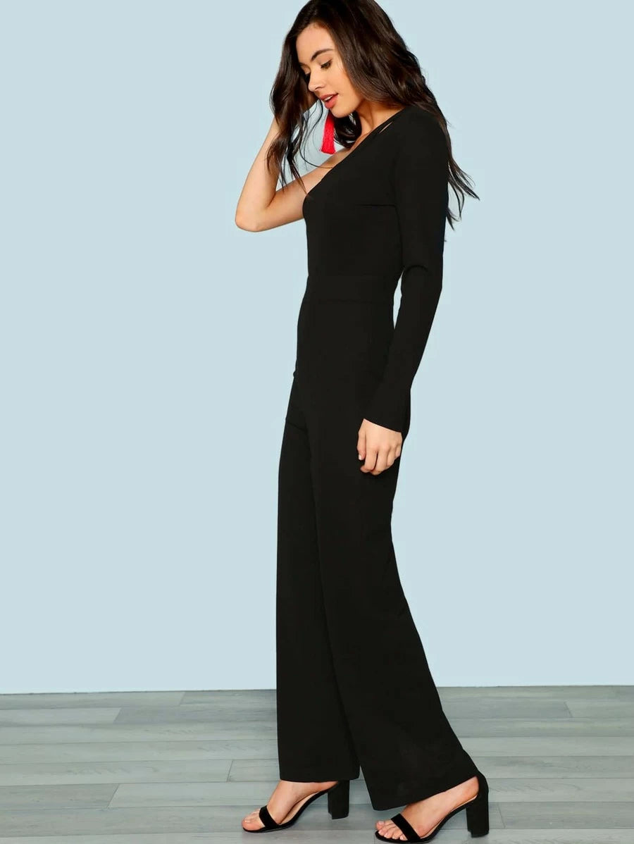 One Shoulder Cutout Jumpsuit Periwinkley Shop