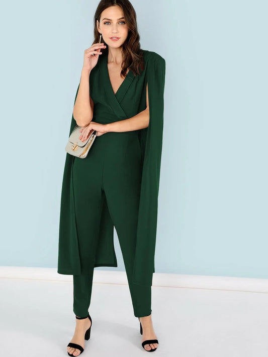 Cape Sleeve Surplice Wrap Tailored Jumpsuit Periwinkley Shop