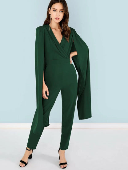 Cape Sleeve Surplice Wrap Tailored Jumpsuit Periwinkley Shop