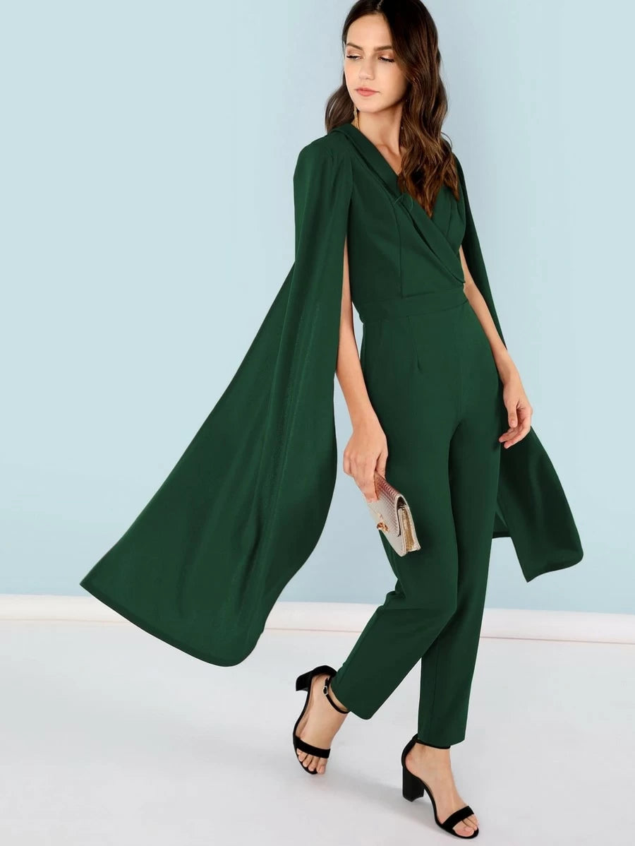 Cape Sleeve Surplice Wrap Tailored Jumpsuit Periwinkley Shop