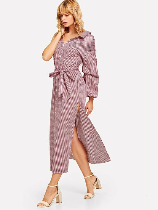 Asymmetric Shoulder Bishop Sleeve Shirt Dress Periwinkley Shop