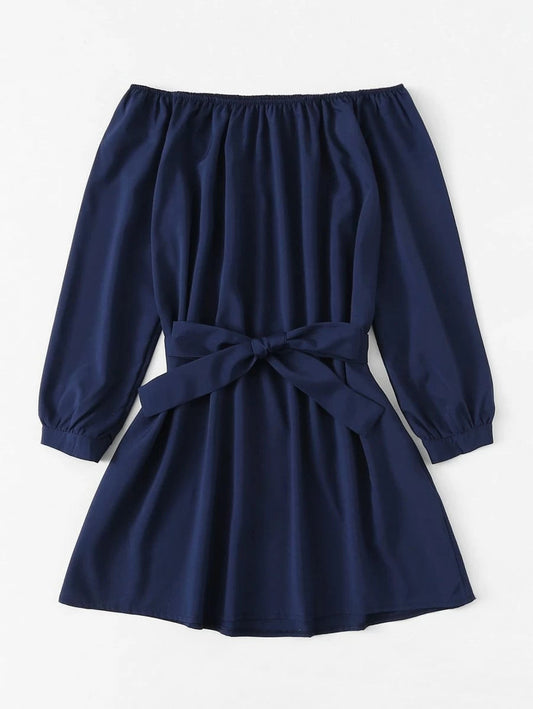 Off Shoulder Self Tie Waist Dress Periwinkley Shop