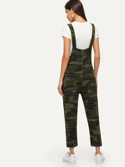 Button Front Camo Denim Dungarees Periwinkley Shop