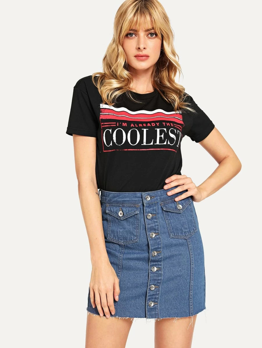 Button Up Front Raw Hem Denim Skirt Periwinkley Shop