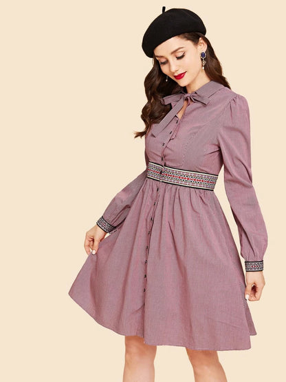 Tie Neck Button Up Shirt Dress Periwinkley Shop