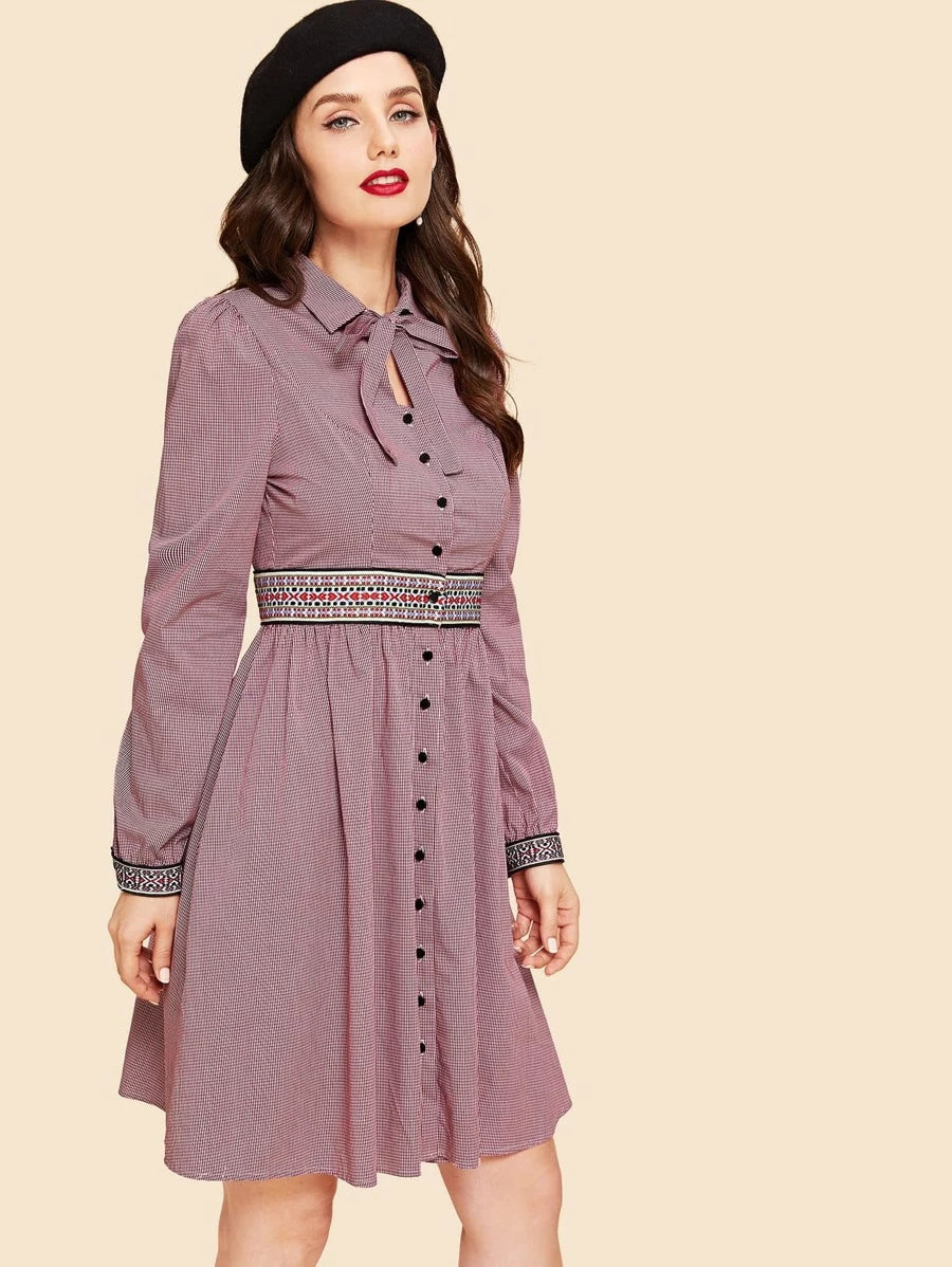 Tie Neck Button Up Shirt Dress Periwinkley Shop