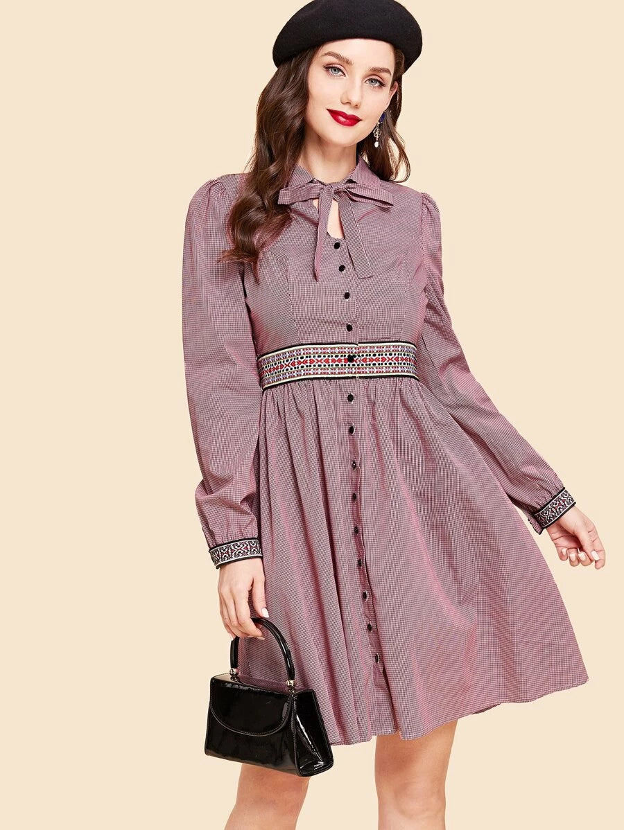 Tie Neck Button Up Shirt Dress Periwinkley Shop