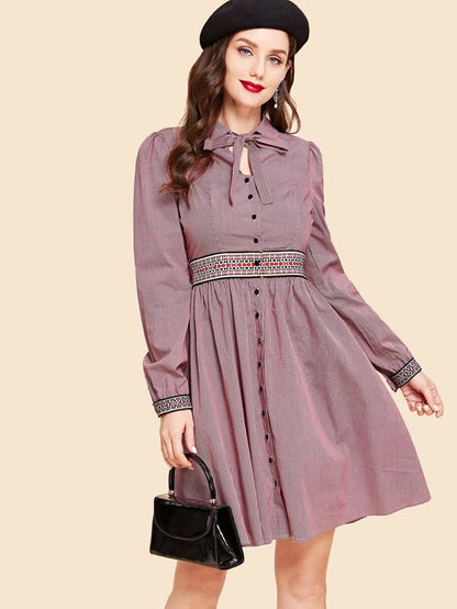 Tie Neck Button Up Shirt Dress Periwinkley Shop